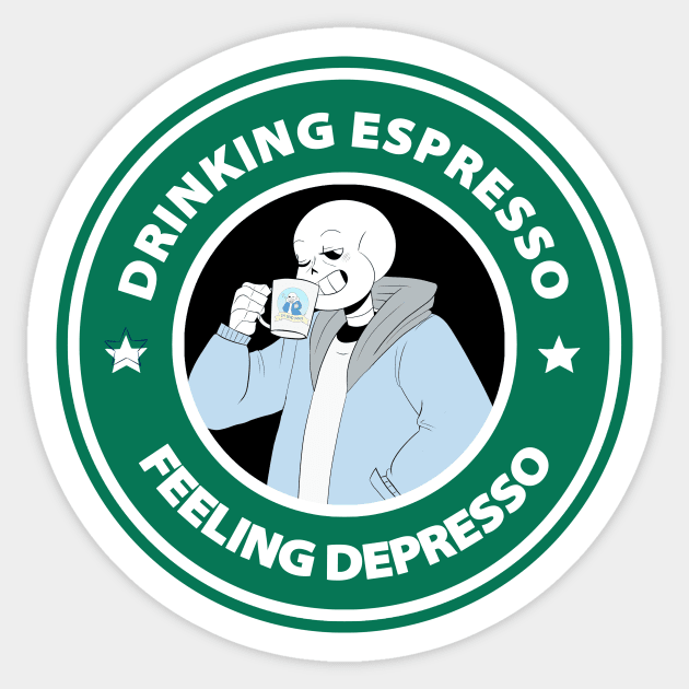 Sans Undertale - Drinking Espresso, Feeling Depresso Sticker by theruins